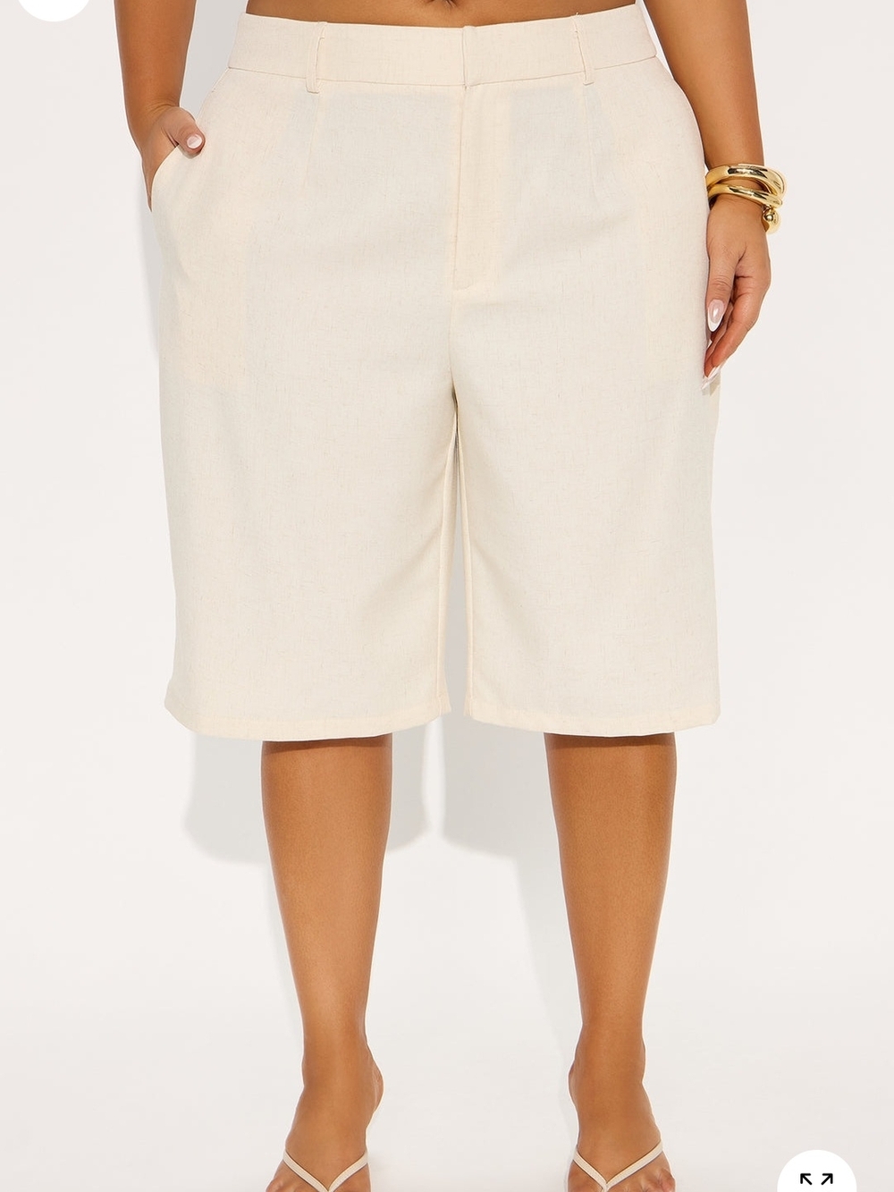 Fashion Nova Cream Linen Bermuda Shorts